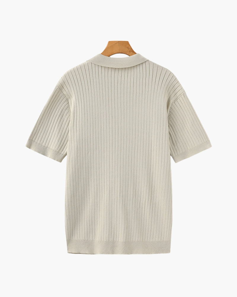 Close-up of material and construction details on men's Knit Ribbed Polo — Ardovena Girona