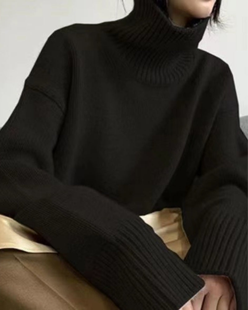 Close-up of material and construction details on women's Knit Turtleneck — Ardovena Girona