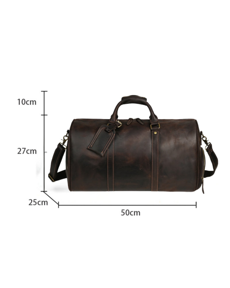 Close-up of material and construction details on unisex Leather Duffle — Ardovena Girona