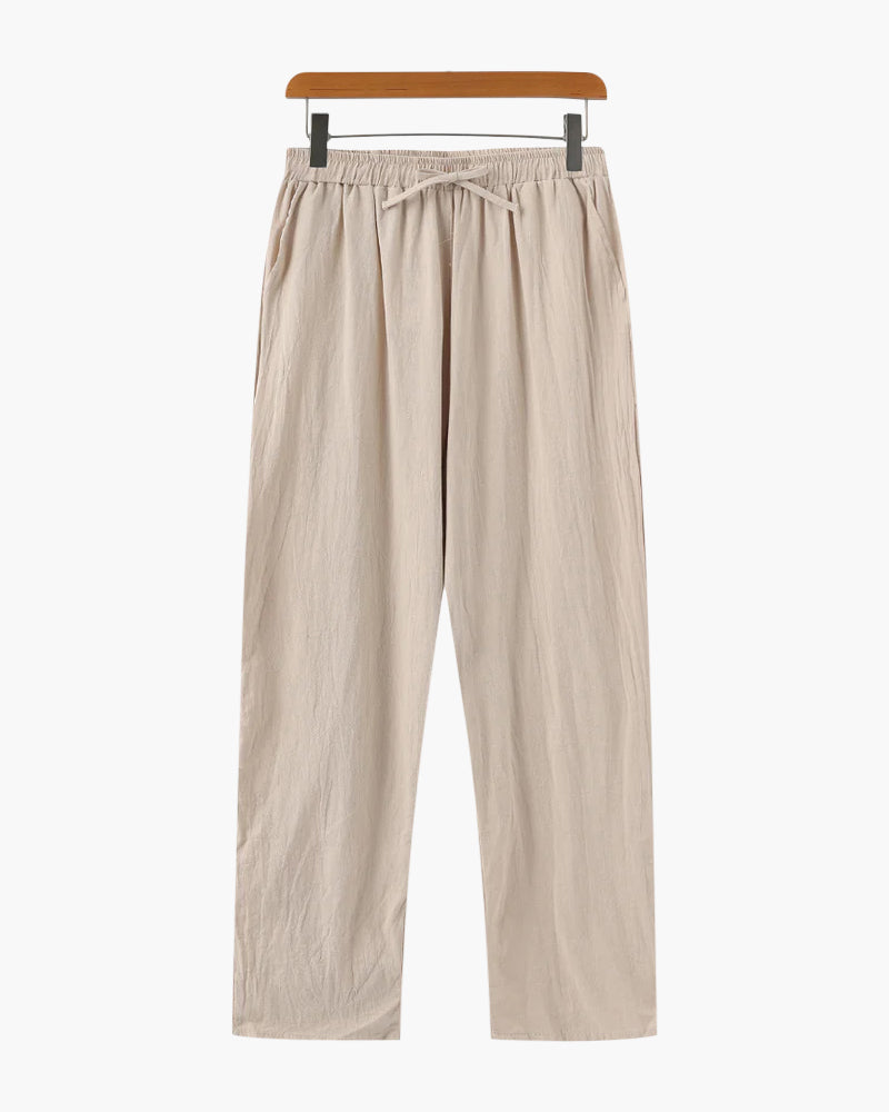 Close-up of material and construction details on men's Linen Trousers — Ardovena Girona