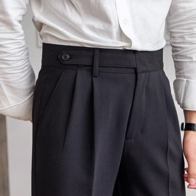 Close-up of material and construction details on men's High Waist Trousers — Ardovena Lucca