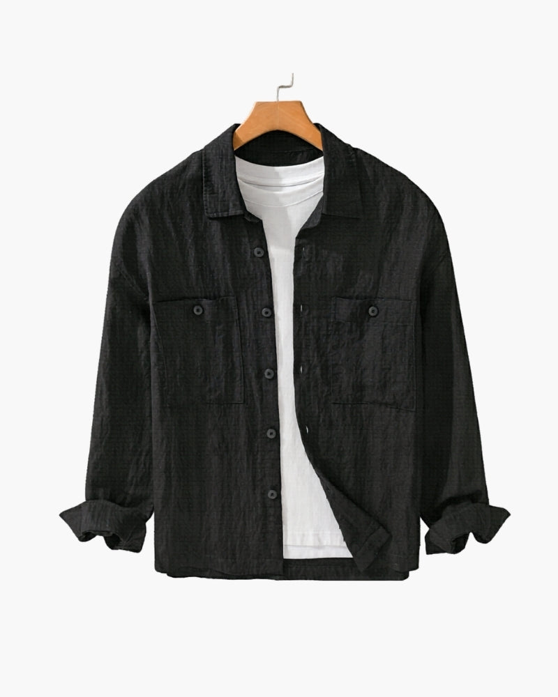 Back view of Men's Linen-Blend Overshirt in an available colour — Ardovena Lucca
