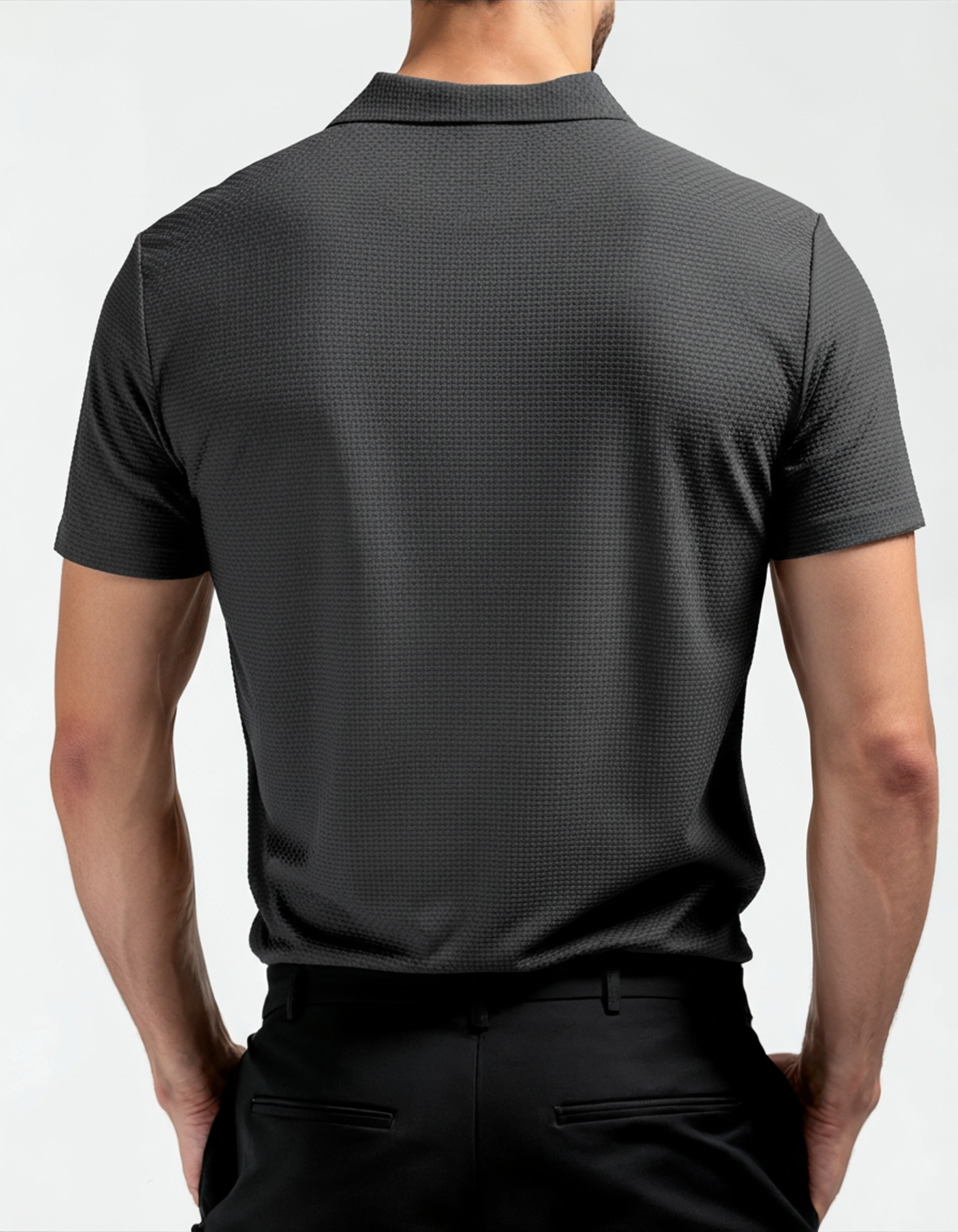 Back view of Men's Satin Silk Polo Anti-wrinkle in an available colour — Ardovena Lucca
