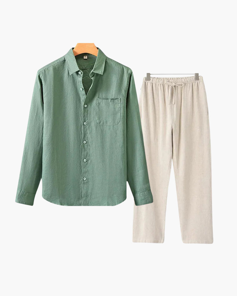 Back view of Men's Linen Linen Set in the colour shown — Ardovena Menorca
