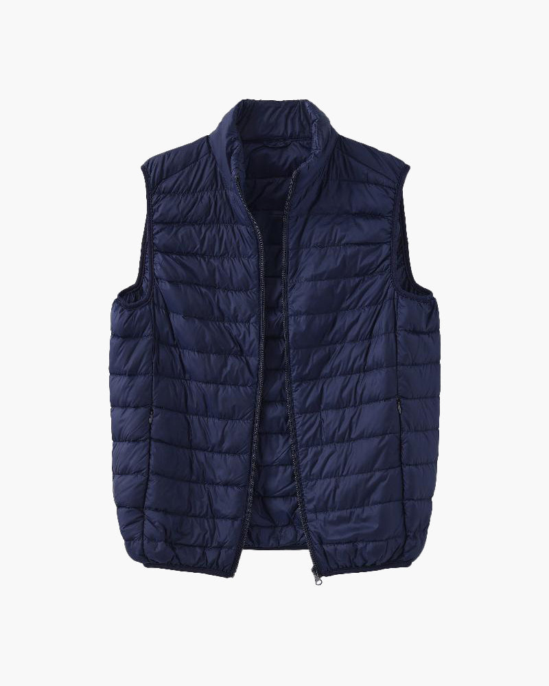 Close-up of material and construction details on men's Puffer Gilet — Ardovena Menorca