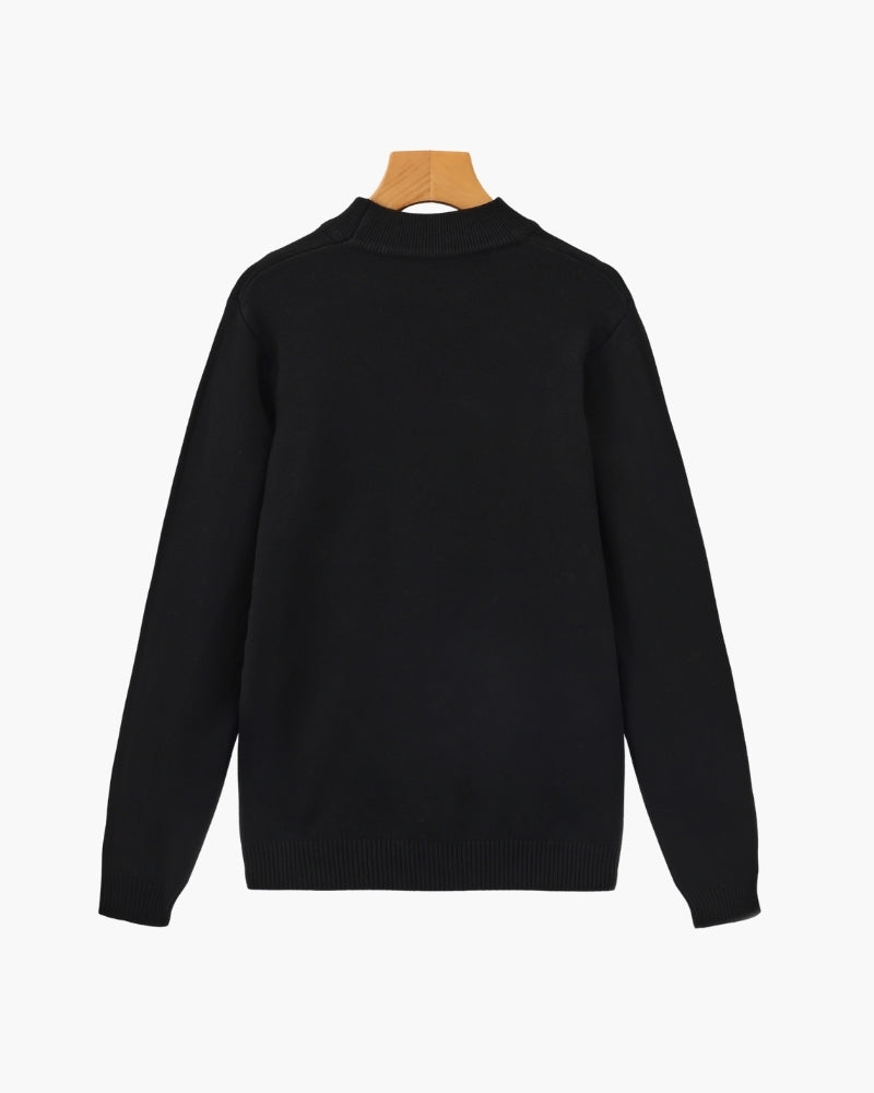 Back view of Men's Knit Ribbed Mock-Neck Sweater in an available colour — Ardovena Menorca
