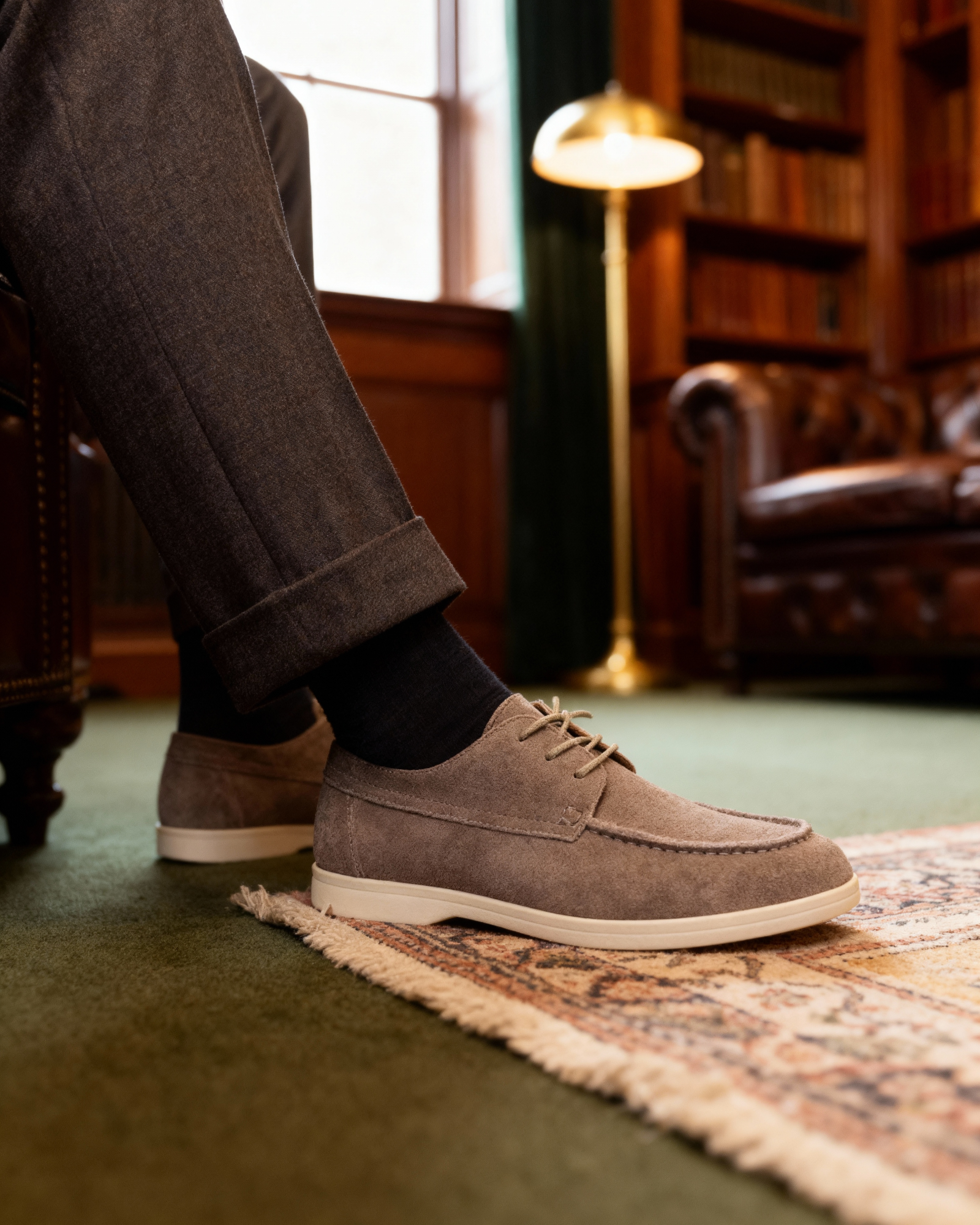 Close-up of material and construction details on men's Suede Lace Shoes — Ardovena Menorca