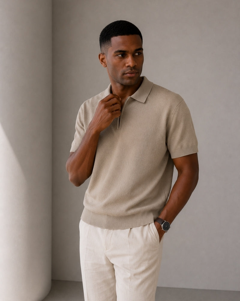 Men's Cotton Cotton Zip-up Polo in an available colour — Ardovena Otranto, main product view