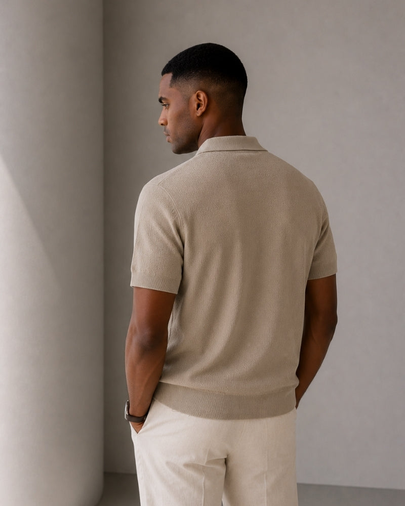 Back view of Men's Cotton Cotton Zip-up Polo in an available colour — Ardovena Otranto