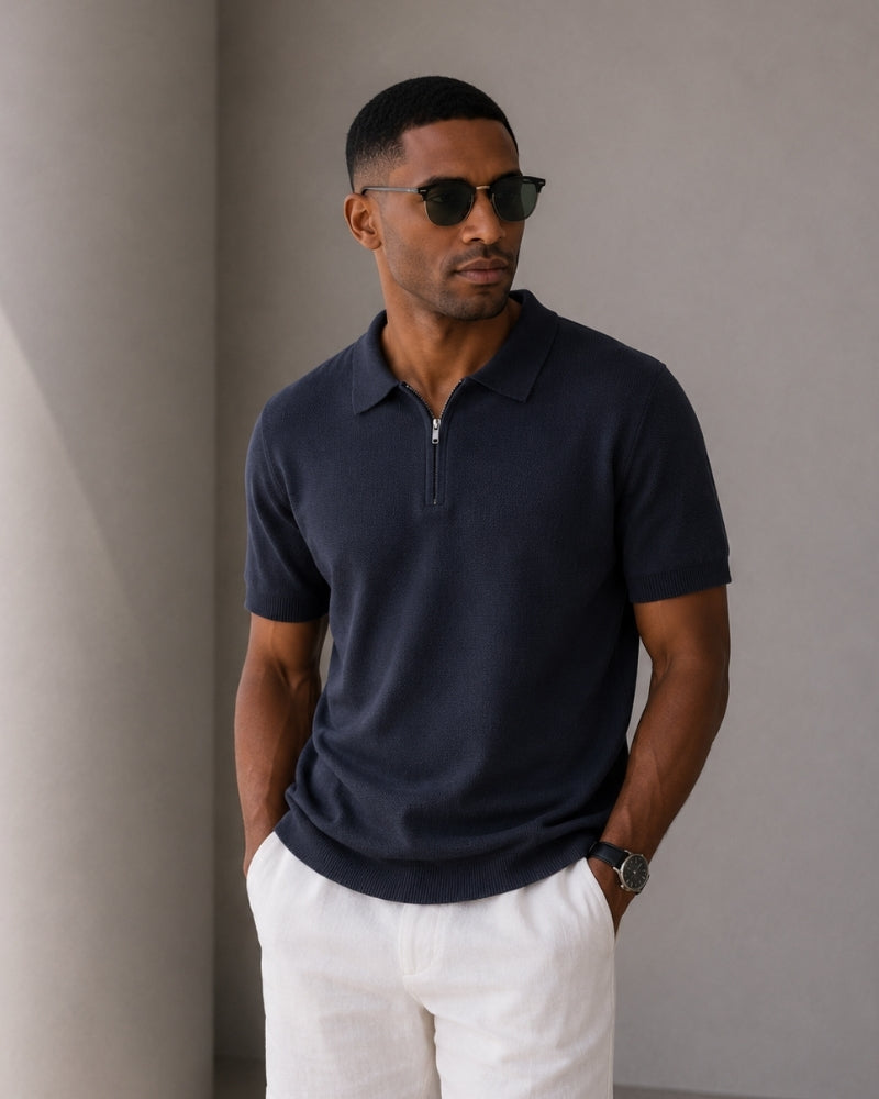 Additional view 08 of Men's Cotton Cotton Zip-up Polo in an available colour — Ardovena Otranto
