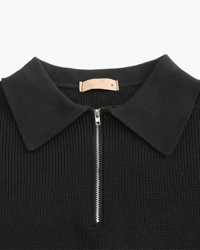 Close-up of material and construction details on men's Half-zip Sweater — Ardovena Otranto