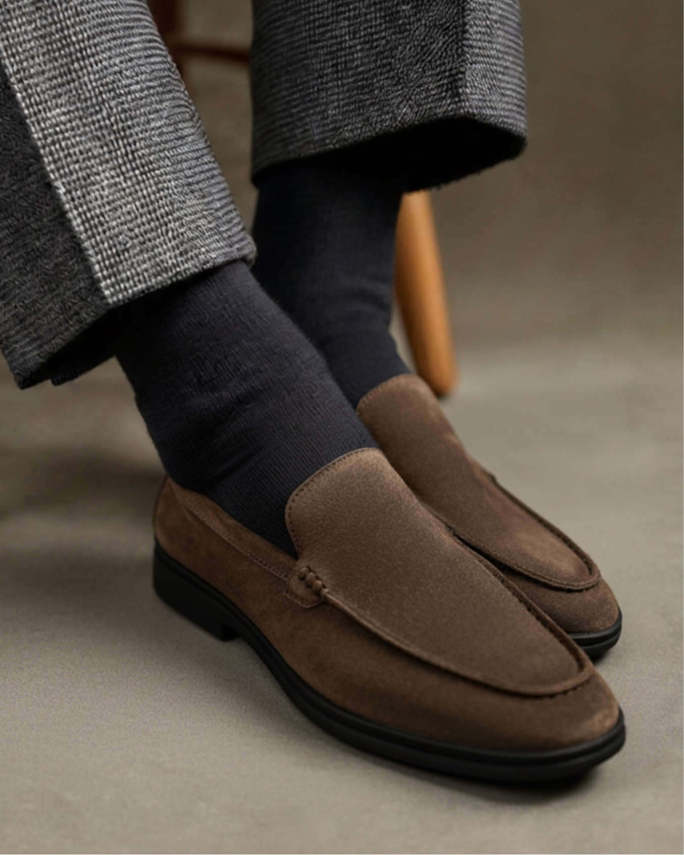 Close-up of material and construction details on men's Suede Loafers — Ardovena Otranto