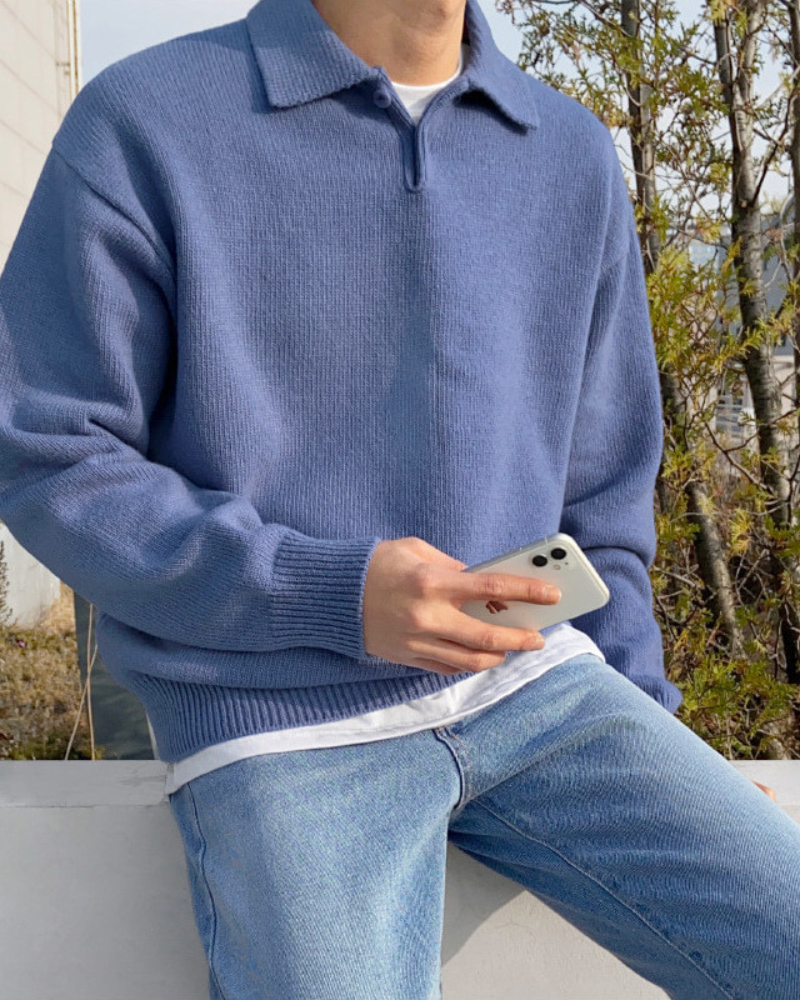 Additional view 06 of Men's Knit Woolen Button Half-zip Sweater in an available colour — Ardovena Otranto