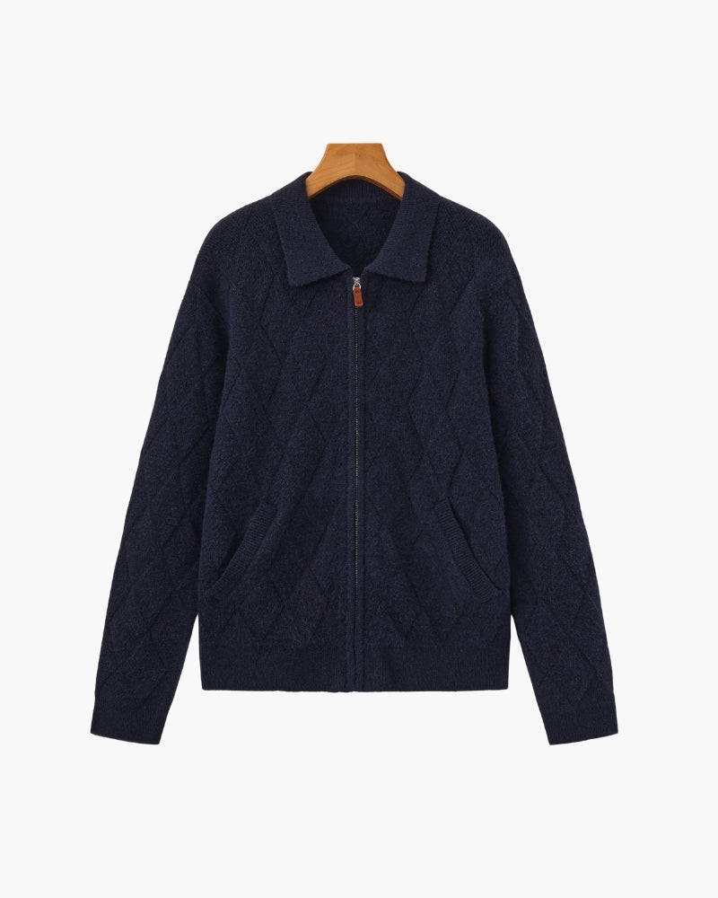 Back view of Men's Knit Diamond Knit Cardigan in an available colour — Ardovena Positano