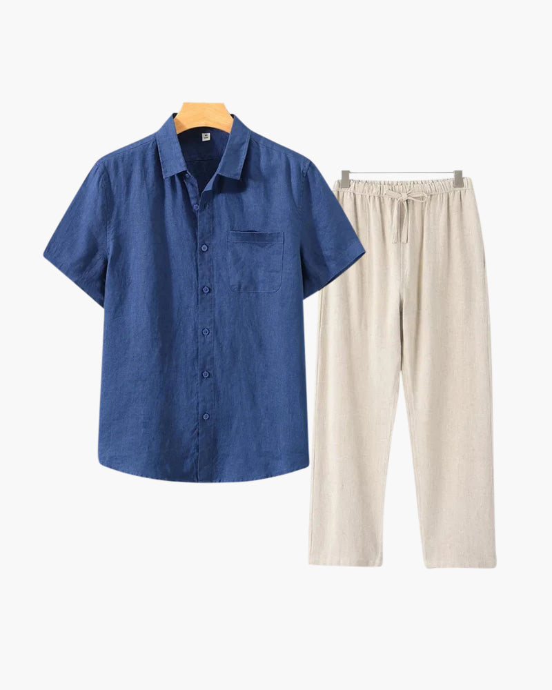 Back view of Men's Linen Linen Set in the colour shown — Ardovena Positano