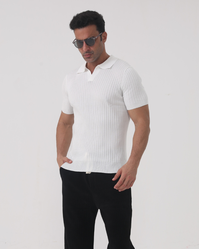 Additional view 04 of Men's Cotton Ribbed Cotton Polo in an available colour — Ardovena Positano