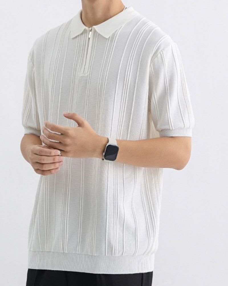 Back view of Men's Knit Zip Knit Polo in an available colour — Ardovena Positano