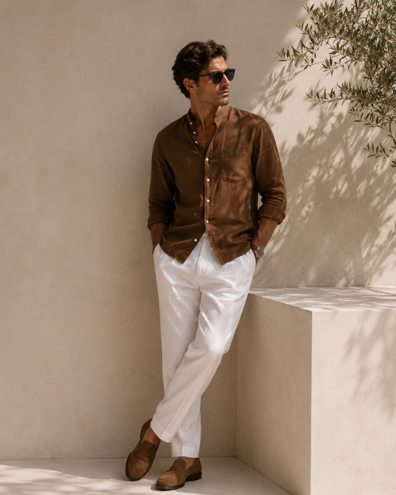 Additional view 04 of Men's Cotton Cotton Mandarin Shirt in an available colour — Ardovena Ravenna