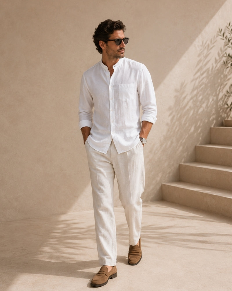 Additional view 13 of Men's Cotton Cotton Mandarin Shirt in an available colour — Ardovena Ravenna
