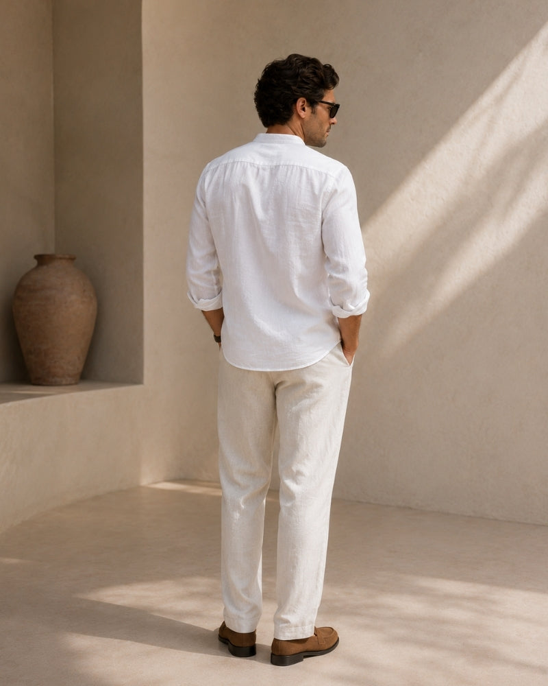 Additional view 14 of Men's Cotton Cotton Mandarin Shirt in an available colour — Ardovena Ravenna
