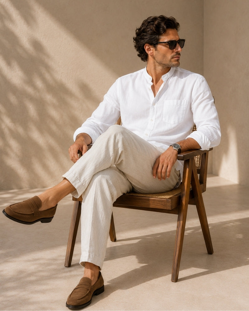 Additional view 15 of Men's Cotton Cotton Mandarin Shirt in an available colour — Ardovena Ravenna