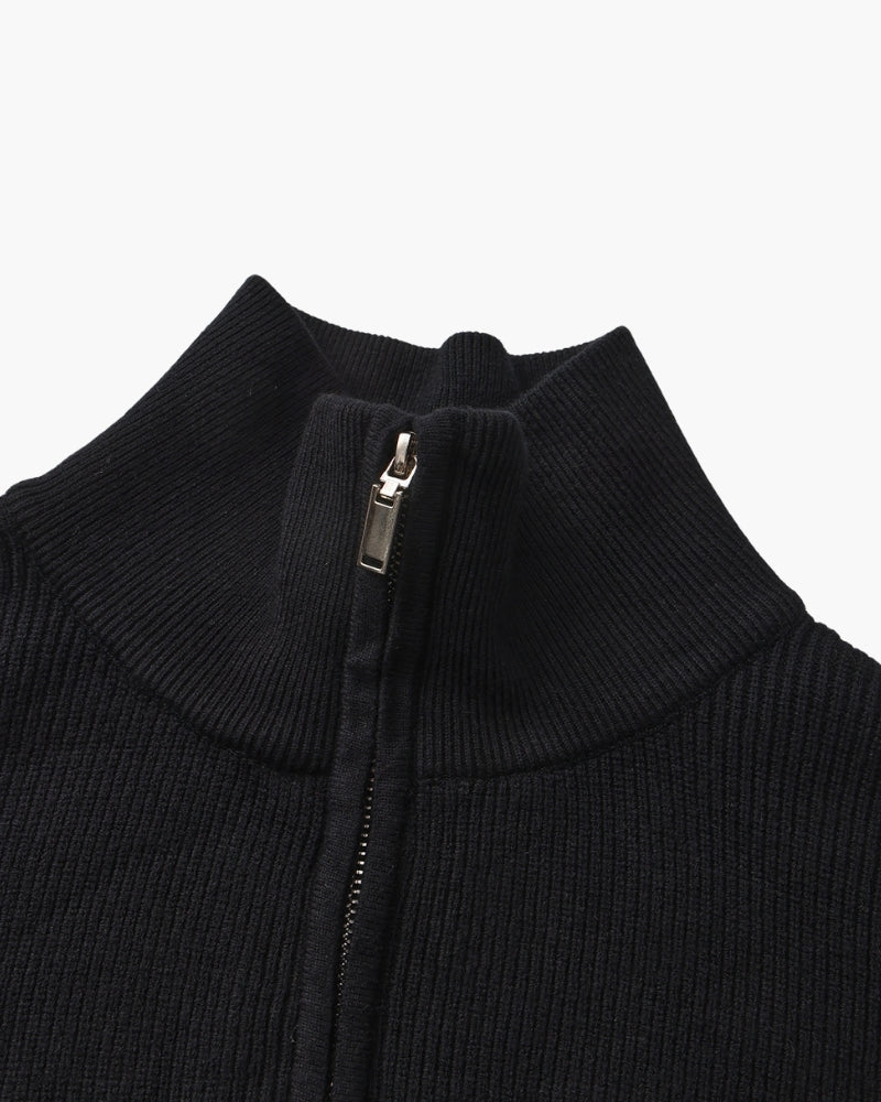 Close-up of material and construction details on men's Half-zip Knit Pullover — Ardovena Ravenna