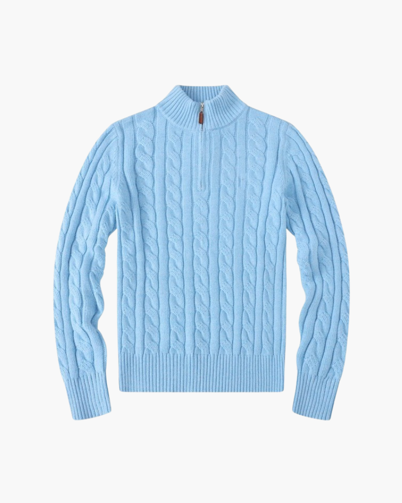 Close-up of material and construction details on women's Half-zip Sweater — Ardovena Ravenna