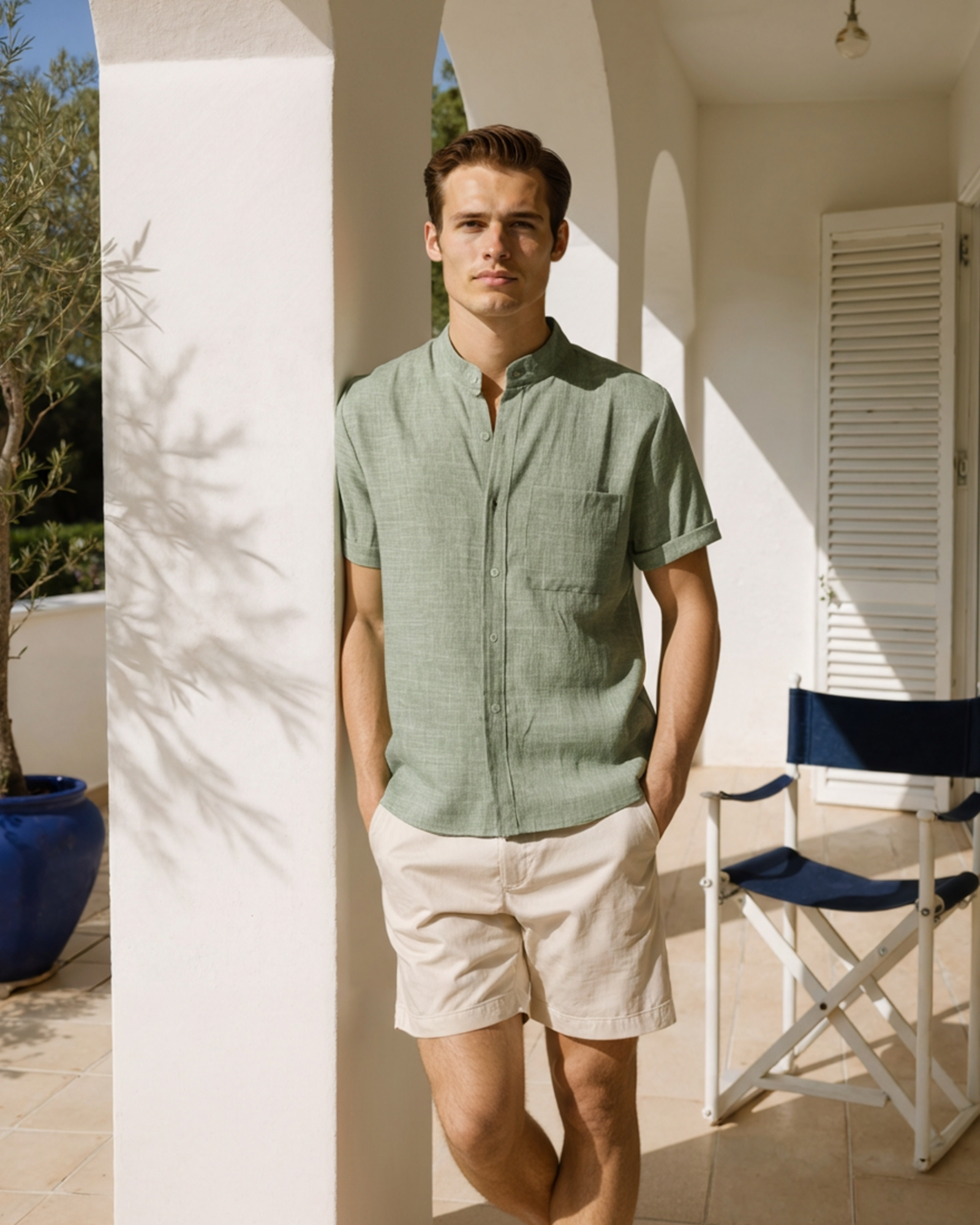 Men's Mandarin Collared Shirt in an available colour — Ardovena Ravenna, main product view
