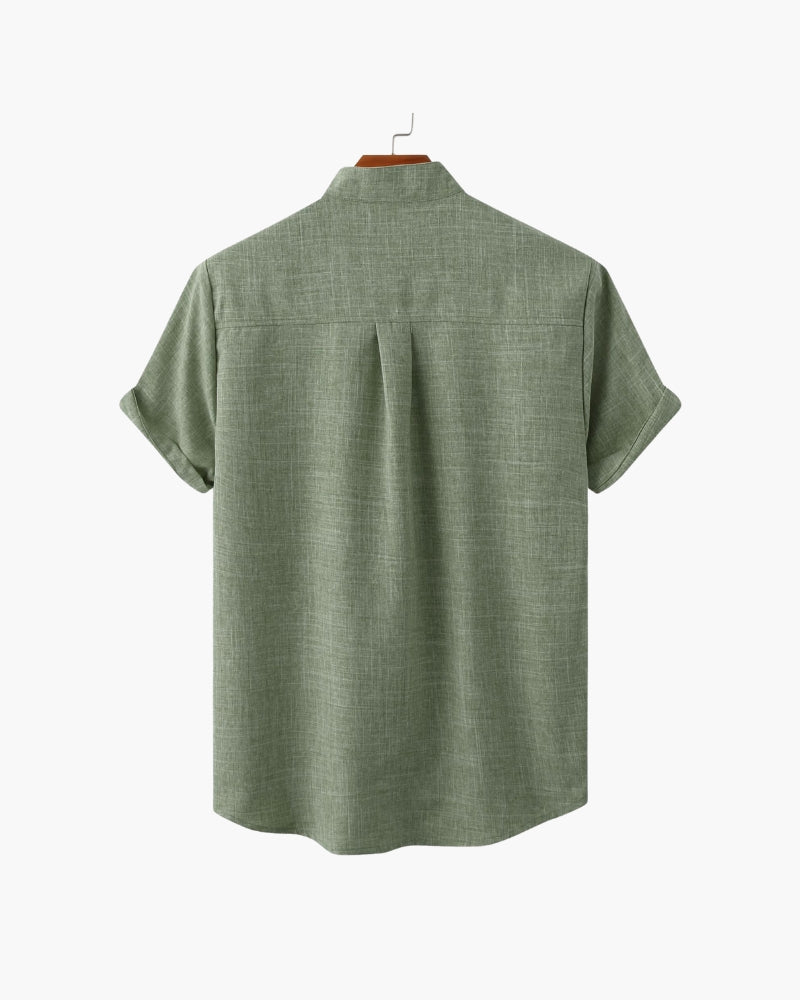 Close-up of material and construction details on men's Mandarin Collared Shirt — Ardovena Ravenna