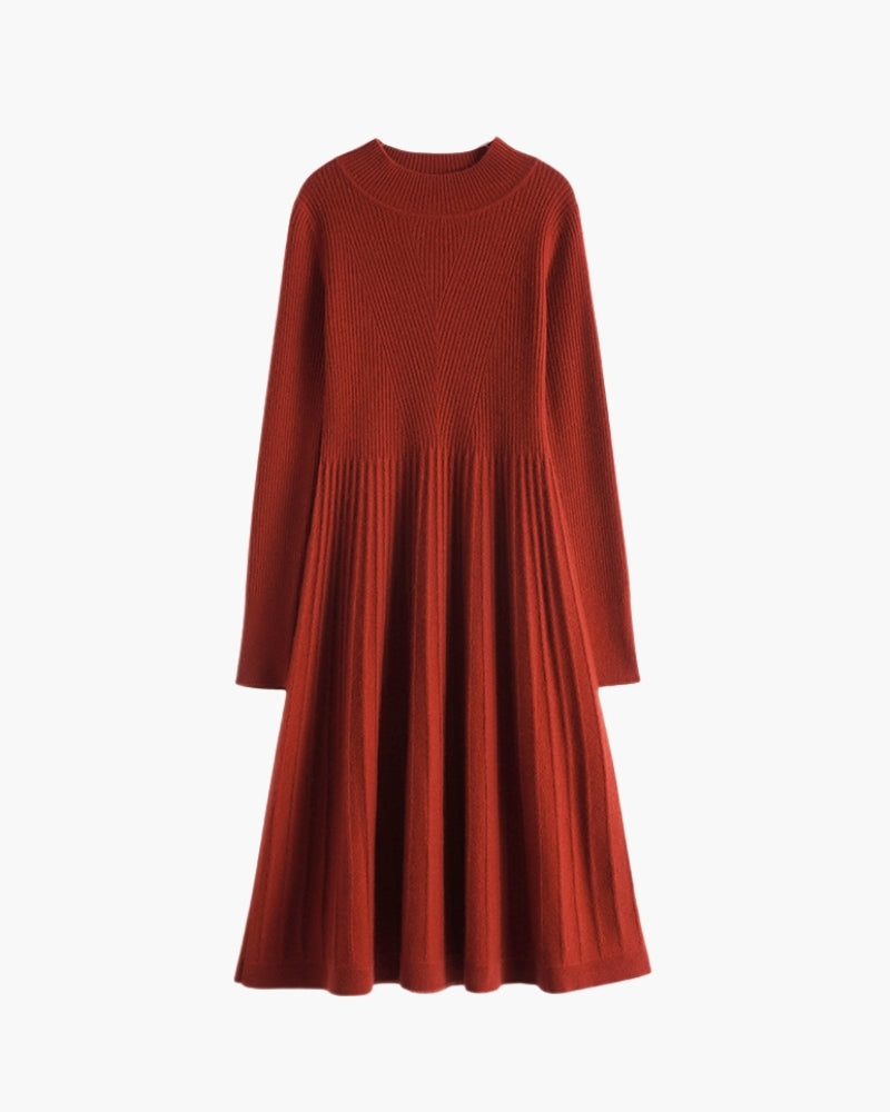 Close-up of material and construction details on women's Cashmere Flare Dress — Ardovena Sintra