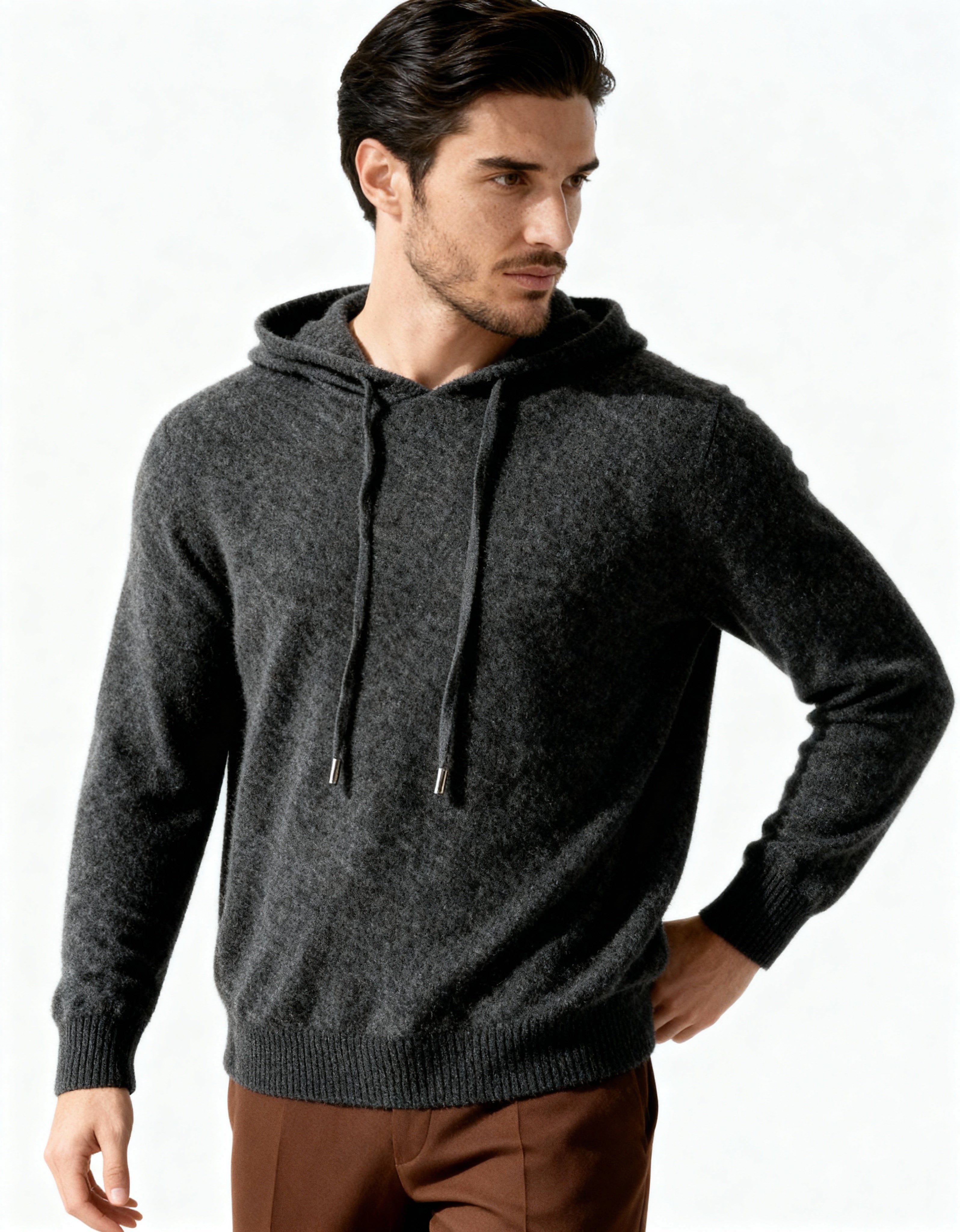 Back view of Men's Knit Cashmere Hoodie in an available colour — Ardovena Sintra