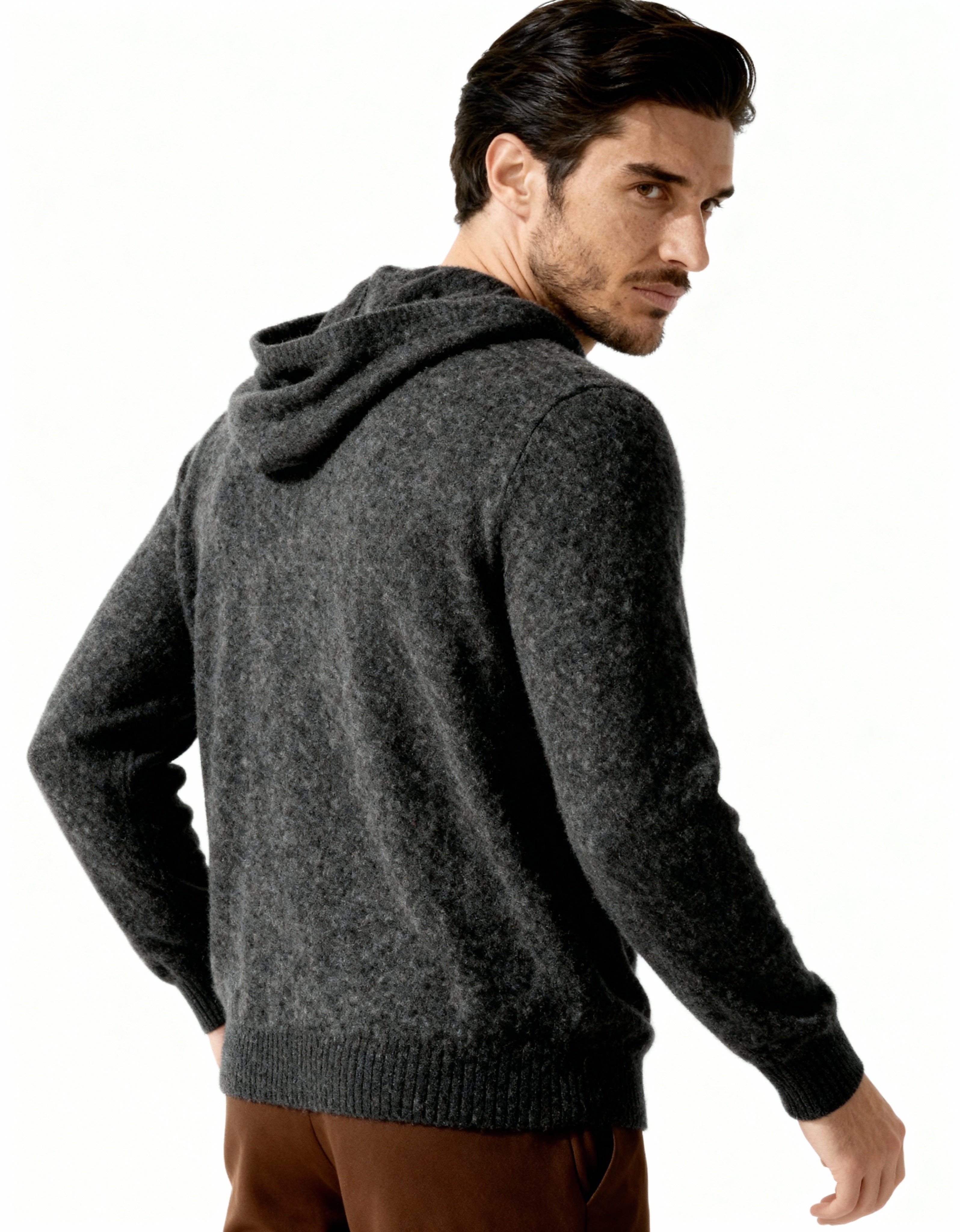 Close-up of material and construction details on men's Cashmere Hoodie — Ardovena Sintra
