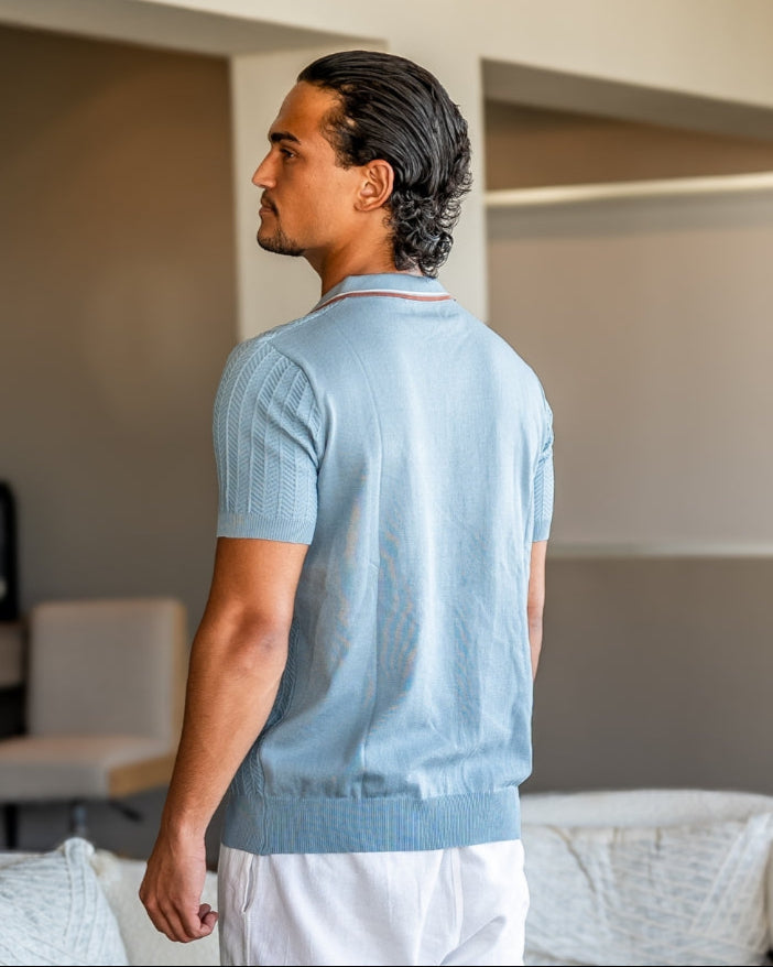 Close-up of material and construction details on men's Knit Polo — Ardovena Sintra