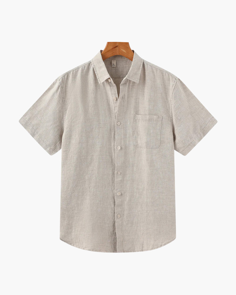 Back view of Men's Linen Linen Shirt Short-sleeve in an available colour — Ardovena Sintra