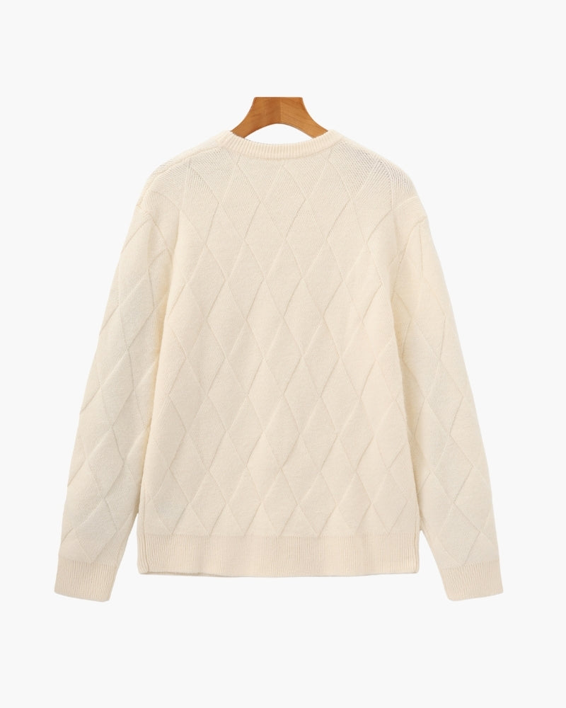 Back view of Men's Knit Diamond Knit Crewneck Sweater in an available colour — Ardovena Split