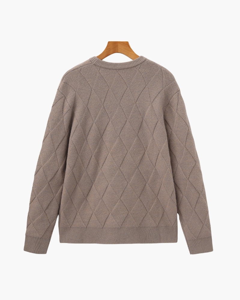 Additional view 10 of Men's Knit Diamond Knit Crewneck Sweater in an available colour — Ardovena Split