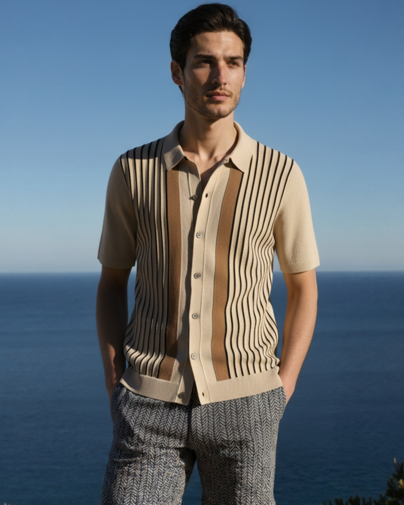 Close-up of material and construction details on men's Knit Polo — Ardovena Split
