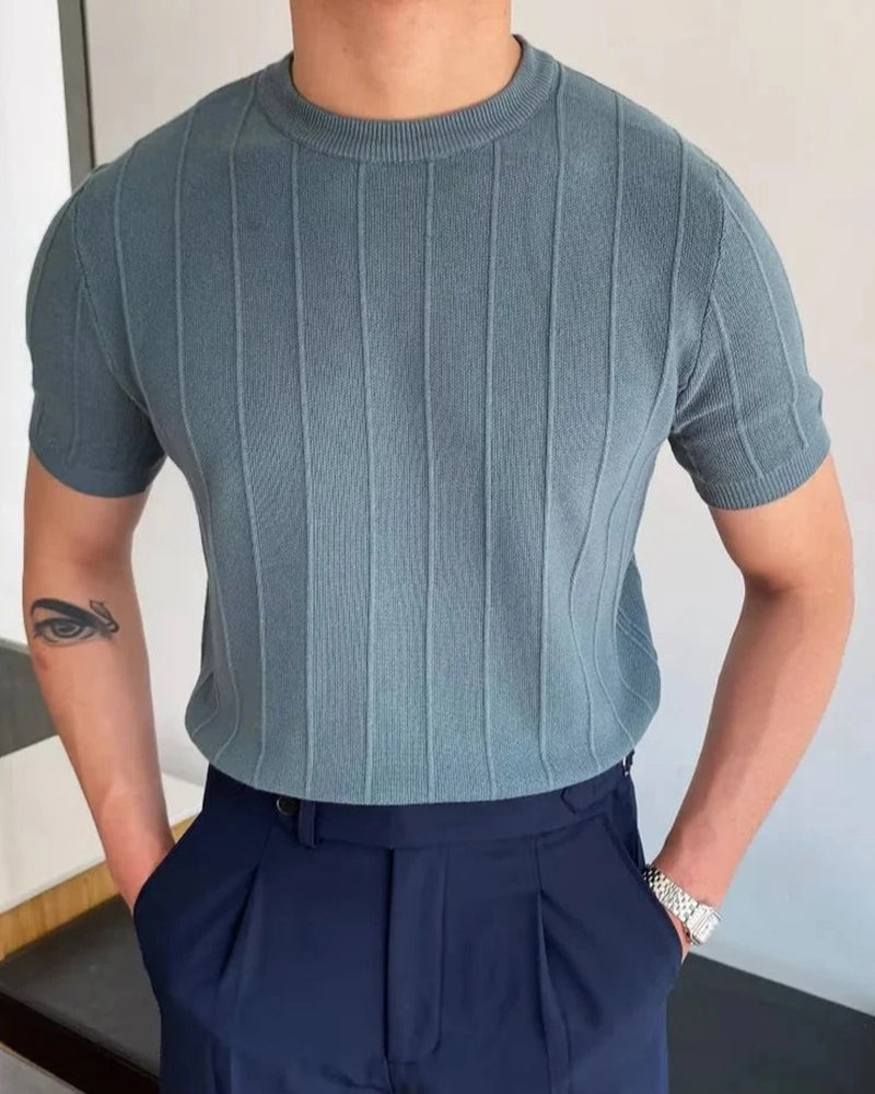 Men's Linen Linen Ribbed T-shirt in an available colour — Ardovena Split, main product view
