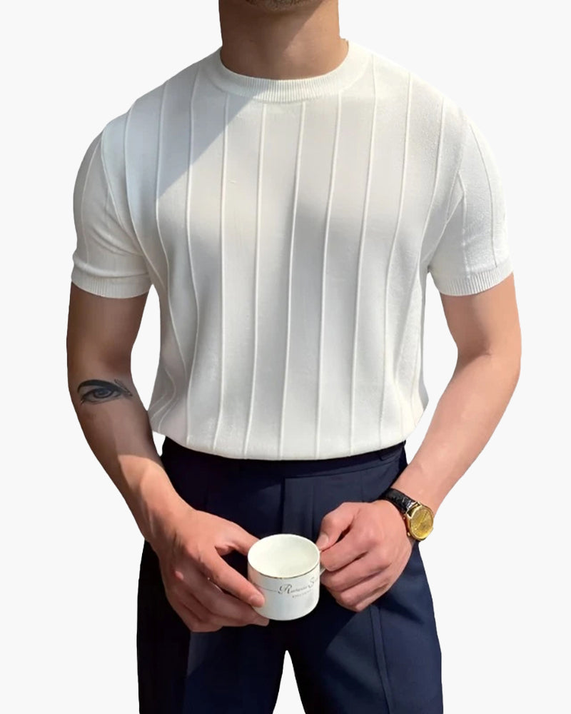 Additional view 04 of Men's Linen Linen Ribbed T-shirt in an available colour — Ardovena Split