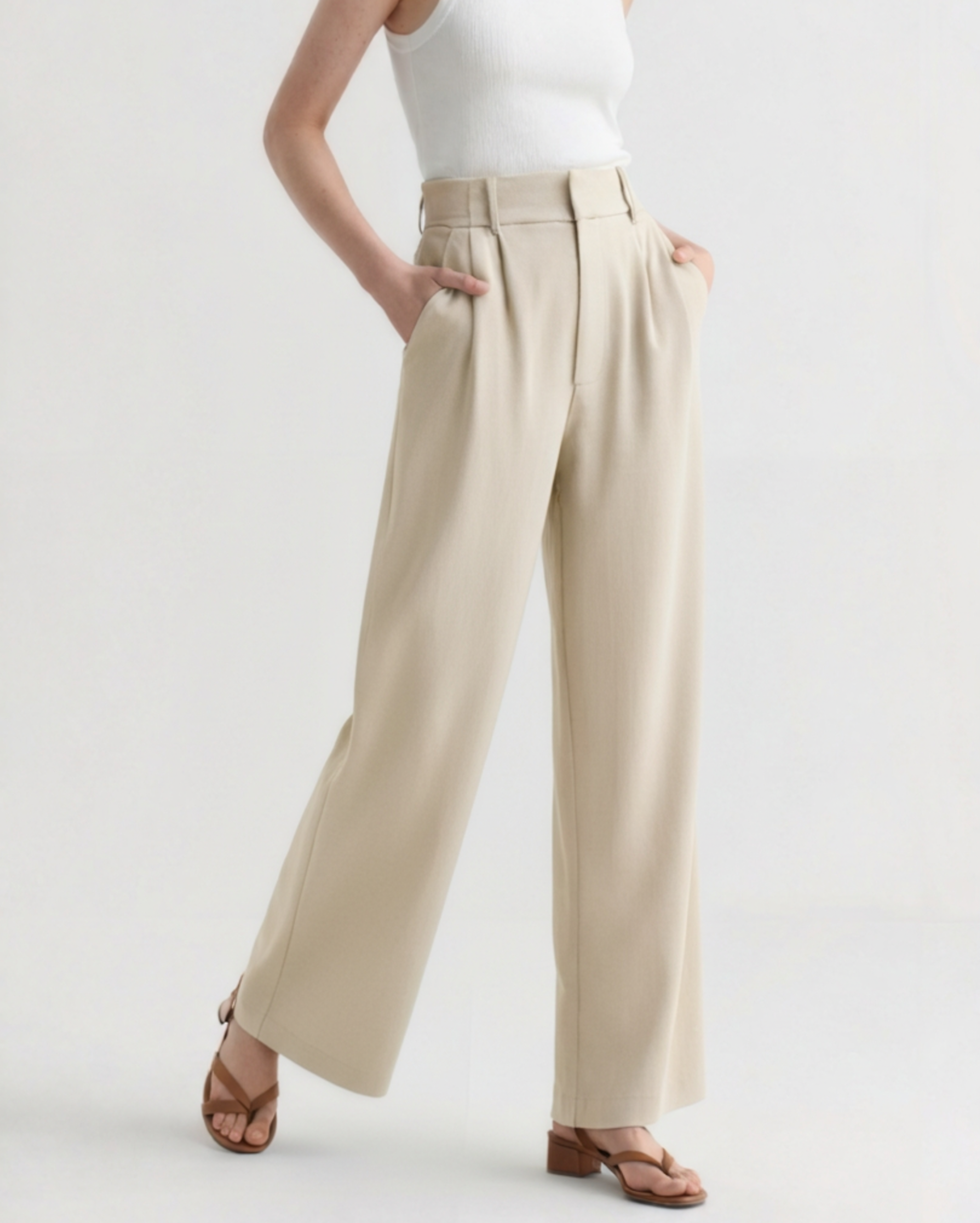 Back view of Women's Wide-leg Trousers in Beige — Ardovena Split