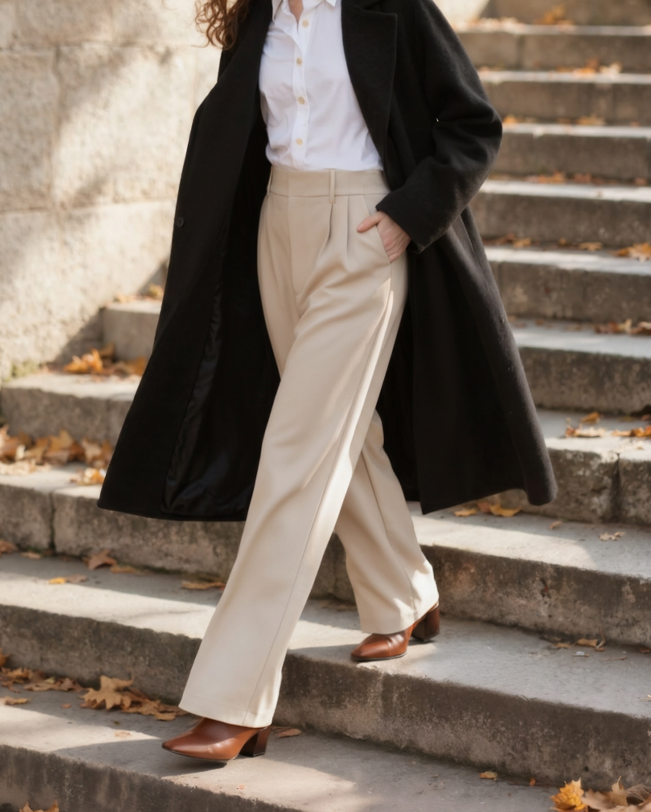 Close-up of material and construction details on women's Wide-leg Trousers — Ardovena Split
