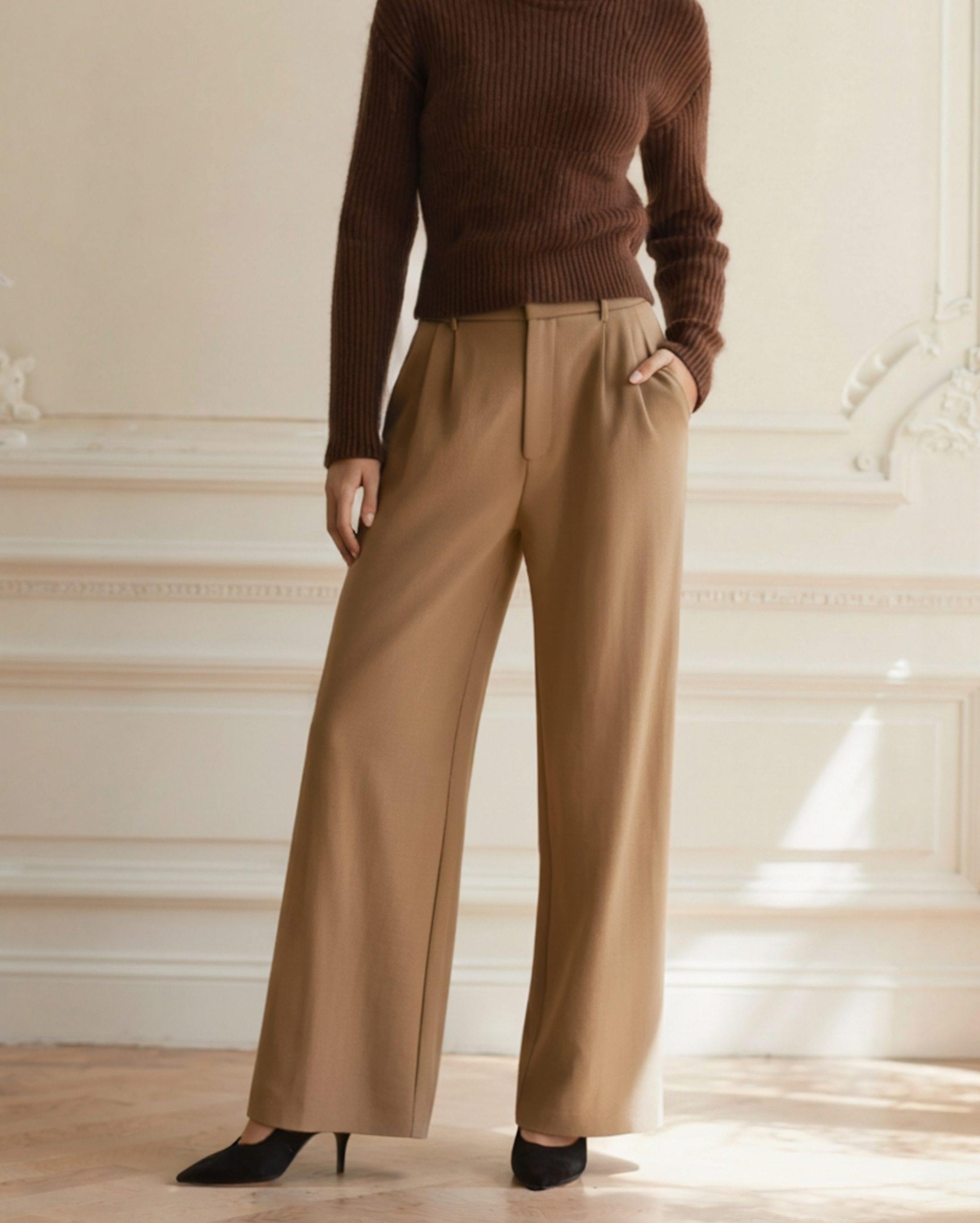 Additional view 07 of Women's Wide-leg Trousers in Brown — Ardovena Split