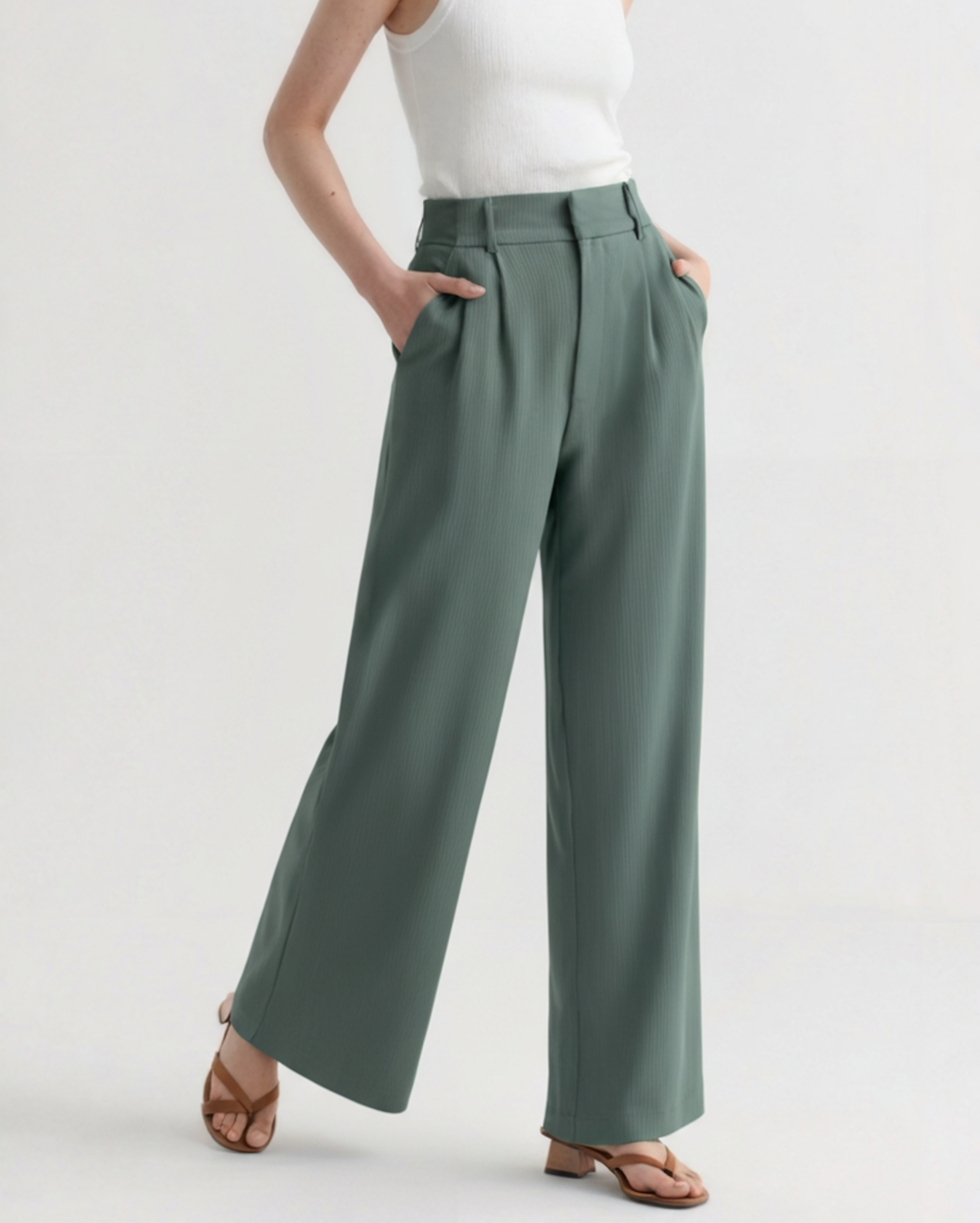 Additional view 08 of Women's Wide-leg Trousers in Green — Ardovena Split