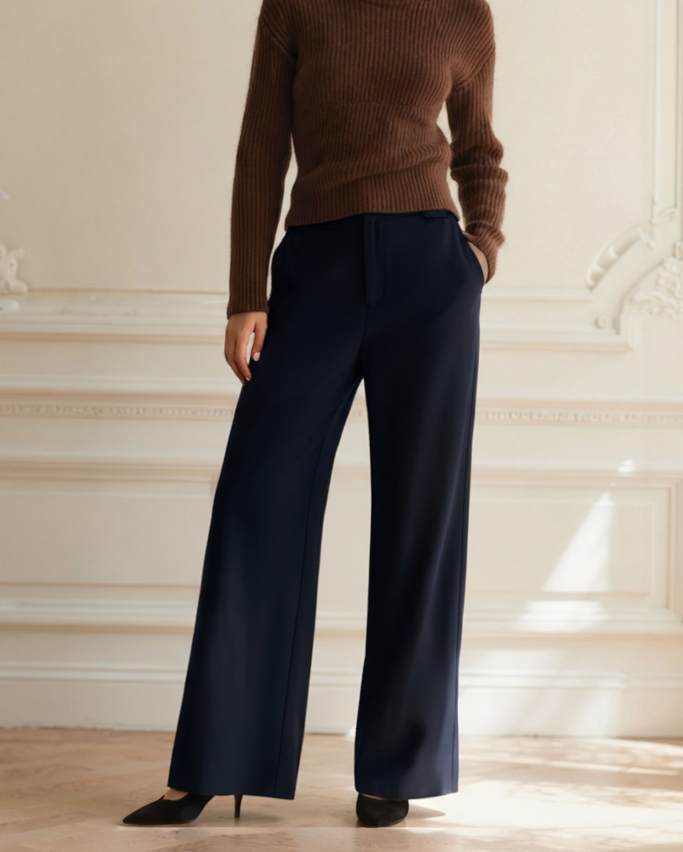 Additional view 05 of Women's Wide-leg Trousers in Navy — Ardovena Split
