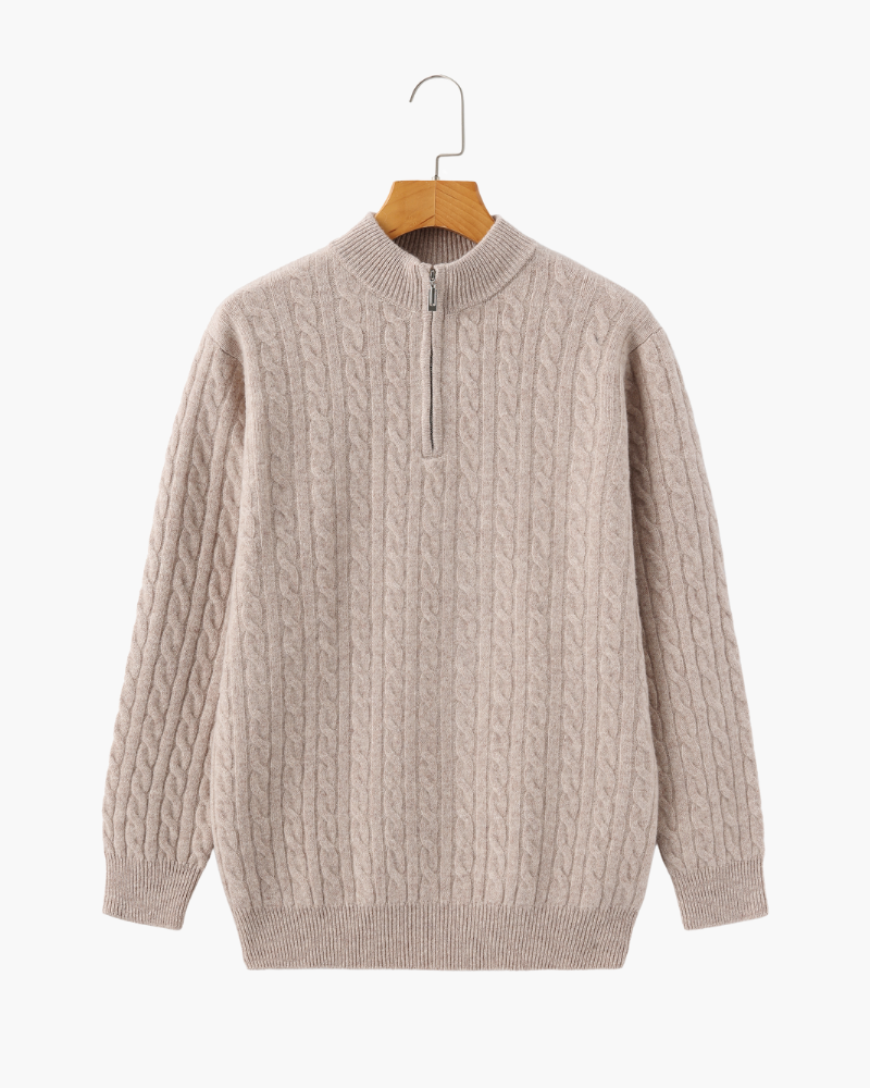 Back view of Men's Knit Cashmere Woven Half-zip Sweater in an available colour — Ardovena Tavira