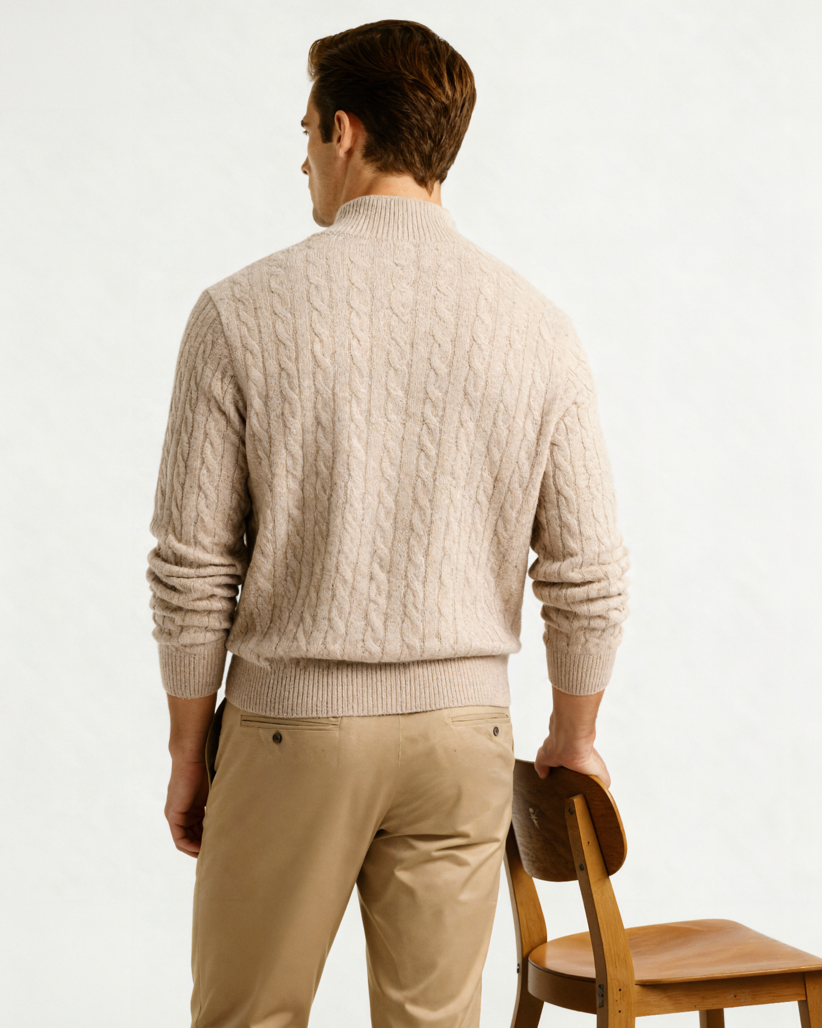 Additional view 04 of Men's Knit Cashmere Woven Half-zip Sweater in Beige — Ardovena Tavira