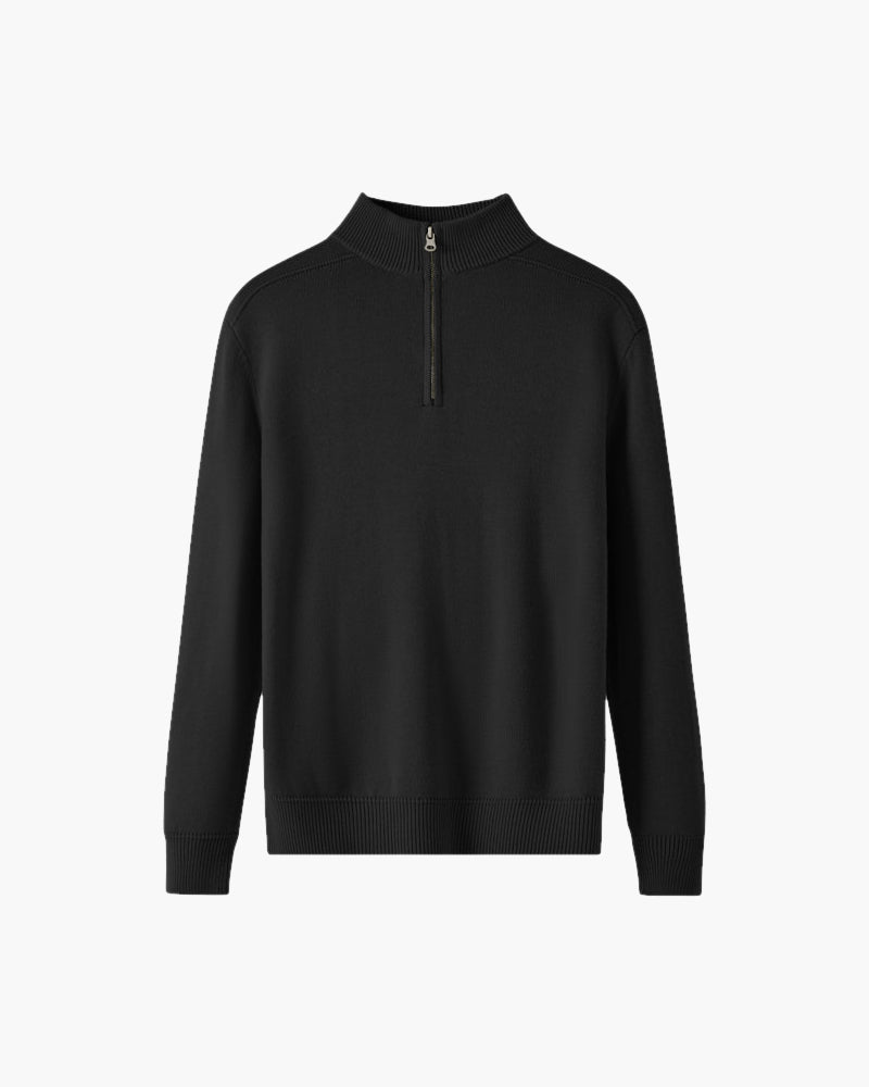 Close-up of material and construction details on men's Merino Wool Zip-up Sweater — Ardovena Tavira