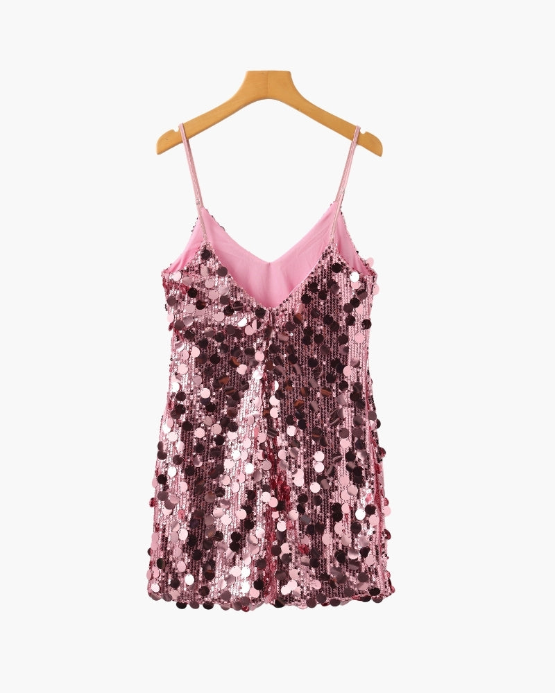 Back view of Women's Sequin Party Mini Dress in an available colour — Ardovena Tavira